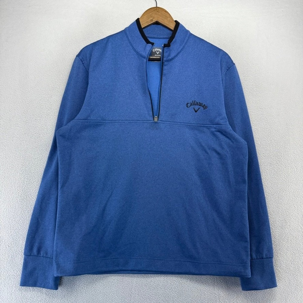 Callaway Pullover Mens Medium Blue Weather Series Quarter Zip Golf Sweater Grid